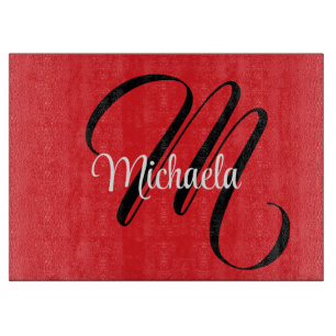 Minimalistic modern monogram initial name red cutting board
