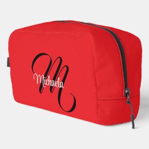 Minimalistic modern monogram initial name red dopp kit