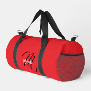 Minimalistic modern monogram initial name red duffle bag