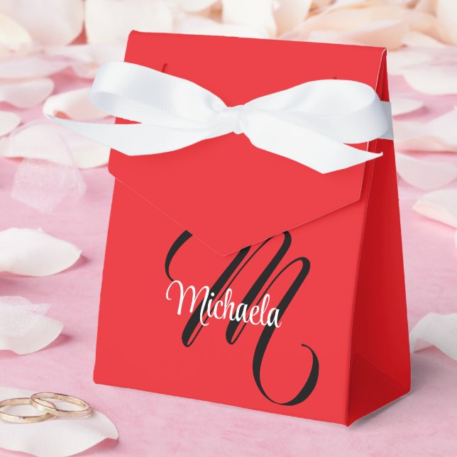 Minimalistic modern monogram initial name red favor box (Wedding)