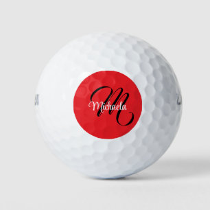 Minimalistic modern monogram initial name red golf balls
