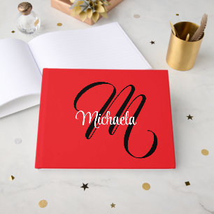 Minimalistic modern monogram initial name red guest book
