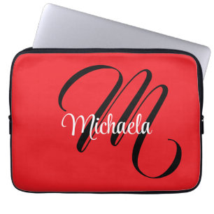 Minimalistic modern monogram initial name red laptop sleeve