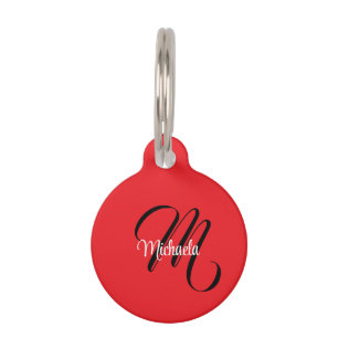 Minimalistic modern monogram initial name red pet tag