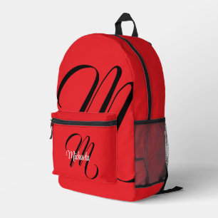 Minimalistic modern monogram initial name red printed backpack