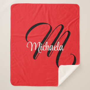 Minimalistic modern monogram initial name red sherpa blanket