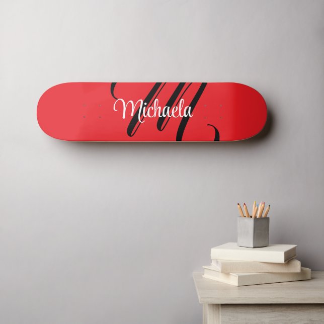 Minimalistic modern monogram initial name red skateboard (Wall Art (Horz))