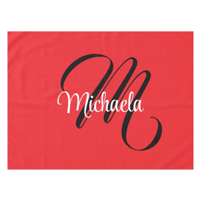 Minimalistic modern monogram initial name red tablecloth (Front (Horizontal))