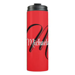 Minimalistic modern monogram initial name red thermal tumbler