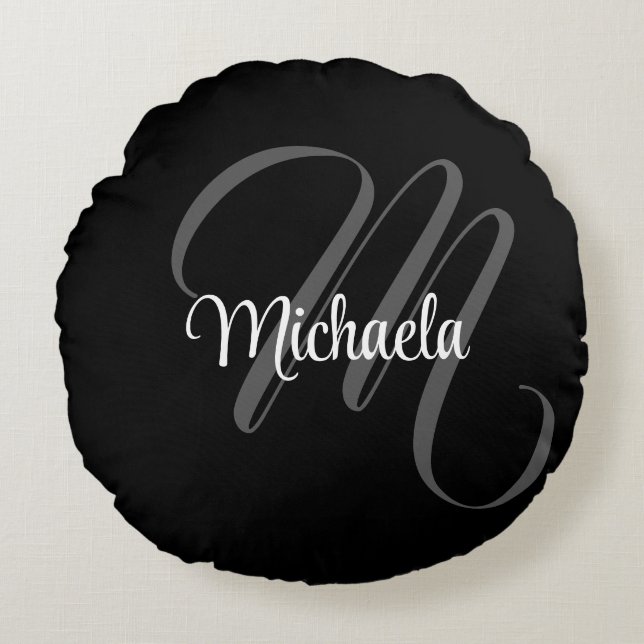 Minimalistic modern monogram initial name round pillow (Front)