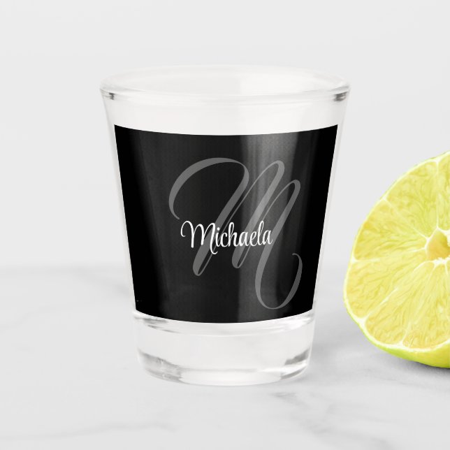 Minimalistic modern monogram initial name shot glass (Front)