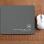 Minimalistic Modern Monogram Mouse Pad<br><div class="desc">Minimalistic modern monogram design with classic block monogram emblem in a timeless classic typography with personalized name and title below on a simple grey background. Personalize for your custom use.</div>