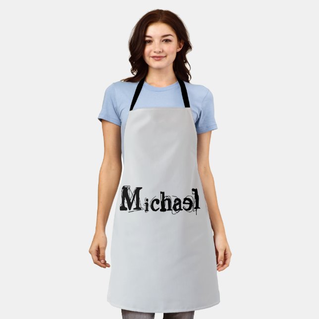 Minimalistic modern monogram name black grey apron (Worn)
