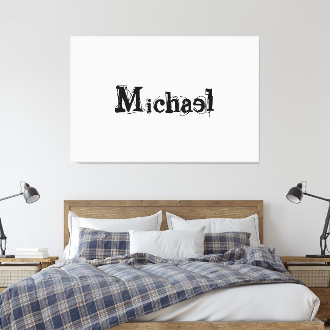 Minimalistic modern monogram name black grey canvas print (Insitu(Bedroom))