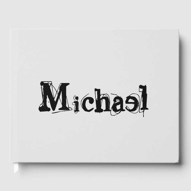 Minimalistic modern monogram name black grey guest book (Front)