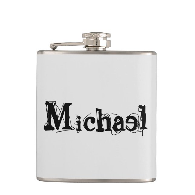 Minimalistic modern monogram name black grey hip flask (Front)