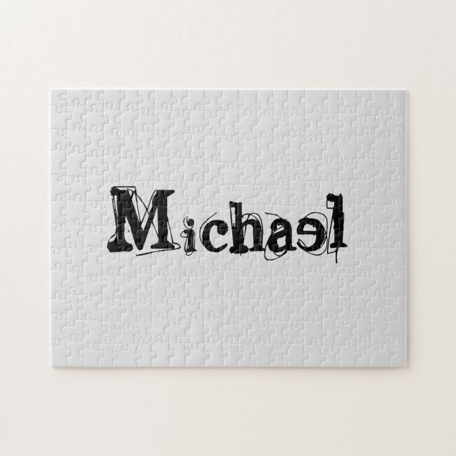 Minimalistic modern monogram name black grey jigsaw puzzle (Horizontal)