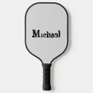 Minimalistic modern monogram name black grey pickleball paddle