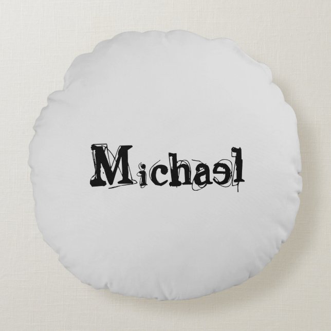 Minimalistic modern monogram name black grey round pillow (Front)