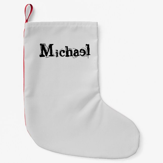 Minimalistic modern monogram name black grey small christmas stocking (Front)