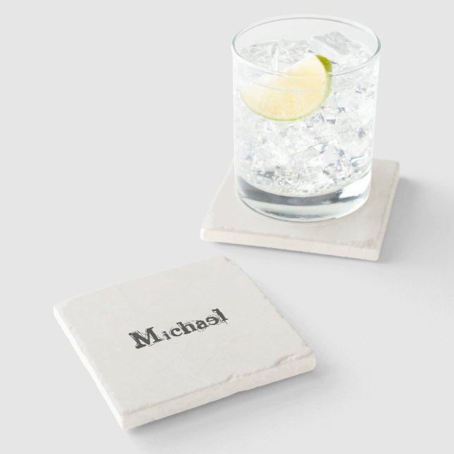 Minimalistic modern monogram name black grey stone coaster (Side)
