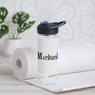 Minimalistic modern monogram name black grey water bottle