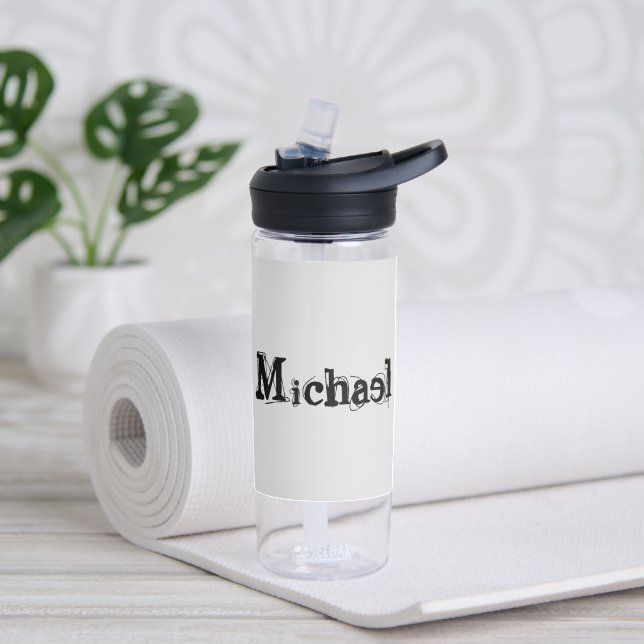 Minimalistic modern monogram name black grey water bottle (Yoga)