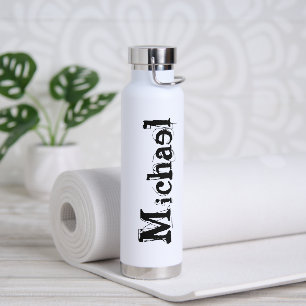 Minimalistic modern monogram name black grey water bottle