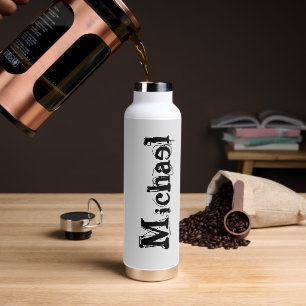 Minimalistic modern monogram name black grey water bottle