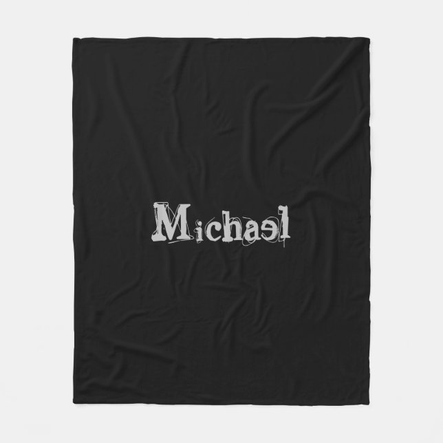Minimalistic modern monogram name black white fleece blanket (Front)