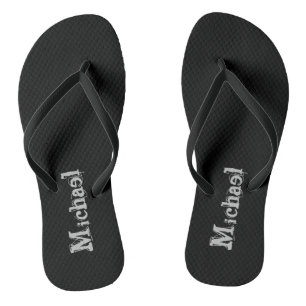Minimalistic modern monogram name black white flip flops