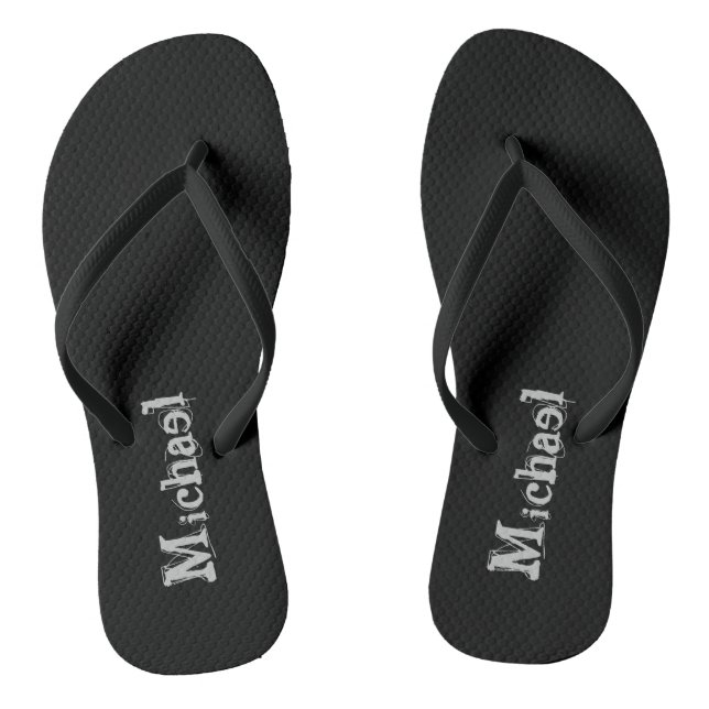 Minimalistic modern monogram name black white flip flops (Footbed)