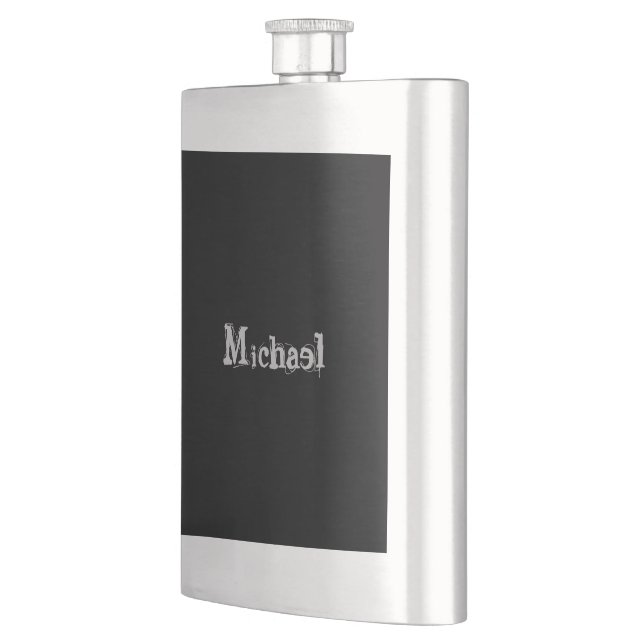 Minimalistic modern monogram name black white hip flask (Left)