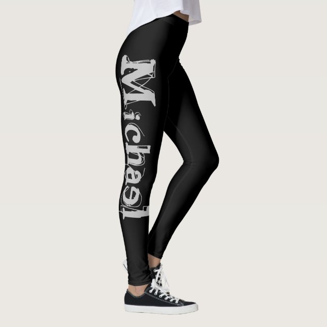 Minimalistic modern monogram name black white leggings (Right)