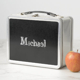 Minimalistic modern monogram name black white metal lunch box