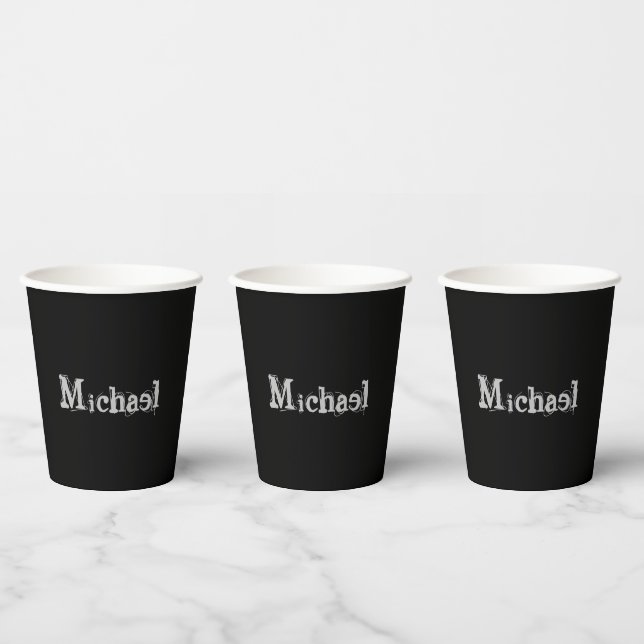 Minimalistic modern monogram name black white paper cups (Multi)