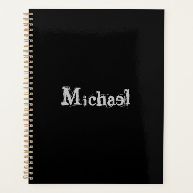 Minimalistic modern monogram name black white planner (Front)
