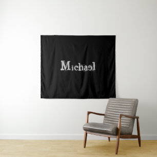 Minimalistic modern monogram name black white tapestry