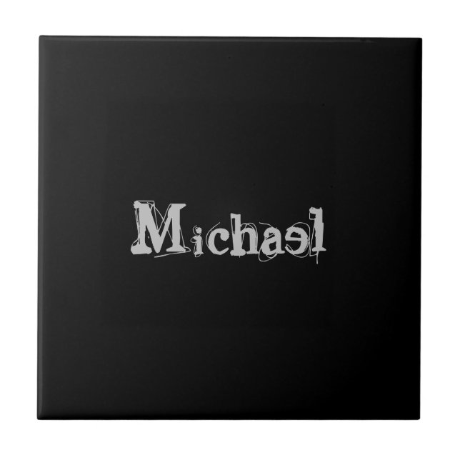 Minimalistic modern monogram name black white tile (Front)
