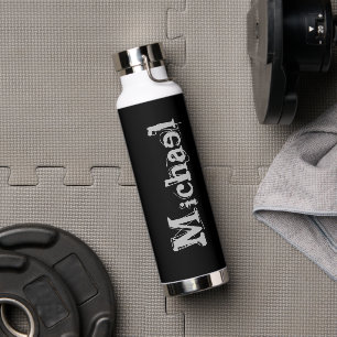 Minimalistic modern monogram name black white water bottle