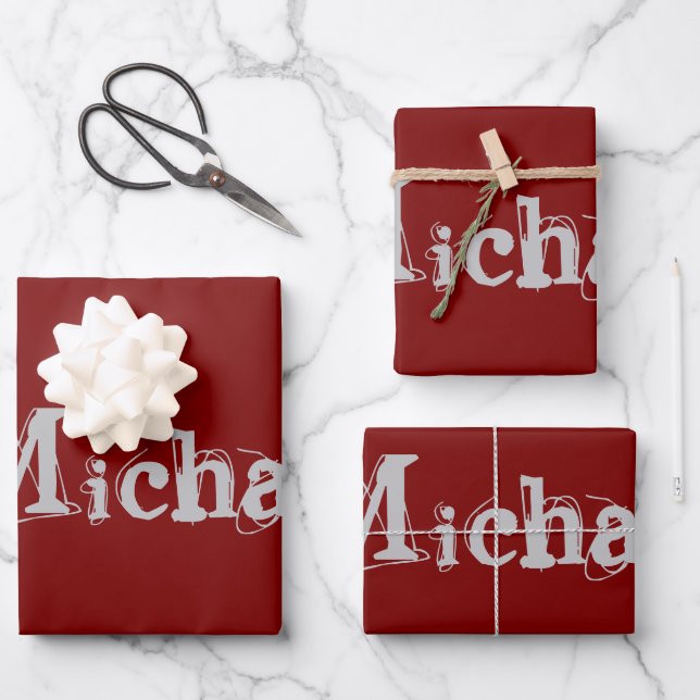 Minimalistic modern monogram name dark red wrapping paper sheet (Front)