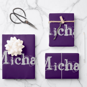 Minimalistic modern monogram name purple grey wrapping paper sheet