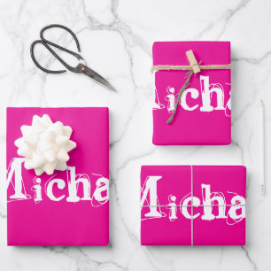 Minimalistic modern monogram name white hot pink wrapping paper sheet