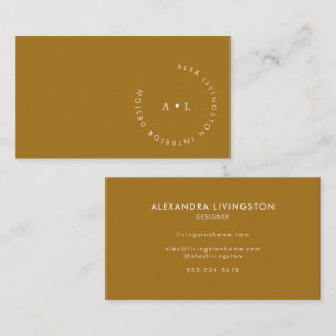 Minimalistic Modern Mustard Gold Circle Monogram Business Card