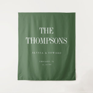 Minimalistic Modern Olive Green Wedding Backdrop Tapestry