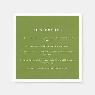 Minimalistic Modern Olive Green Wedding Fun Facts Napkin