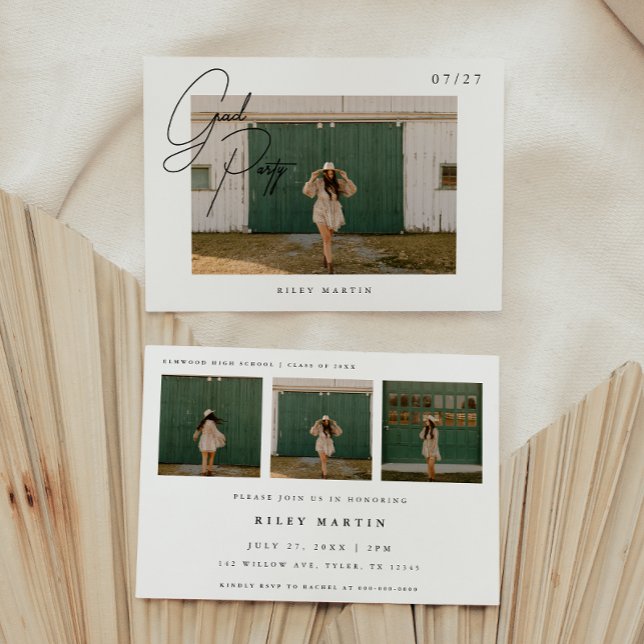 Minimalistic Modern Script 4 Photo Graduation Invitation (Creator Uploaded)