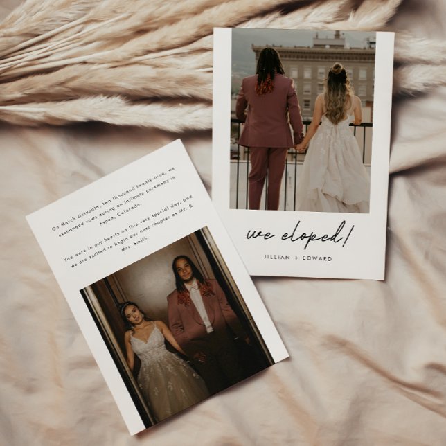 Minimalistic Modern Script Photo Wedding Elopement Announcement (Creator Uploaded)