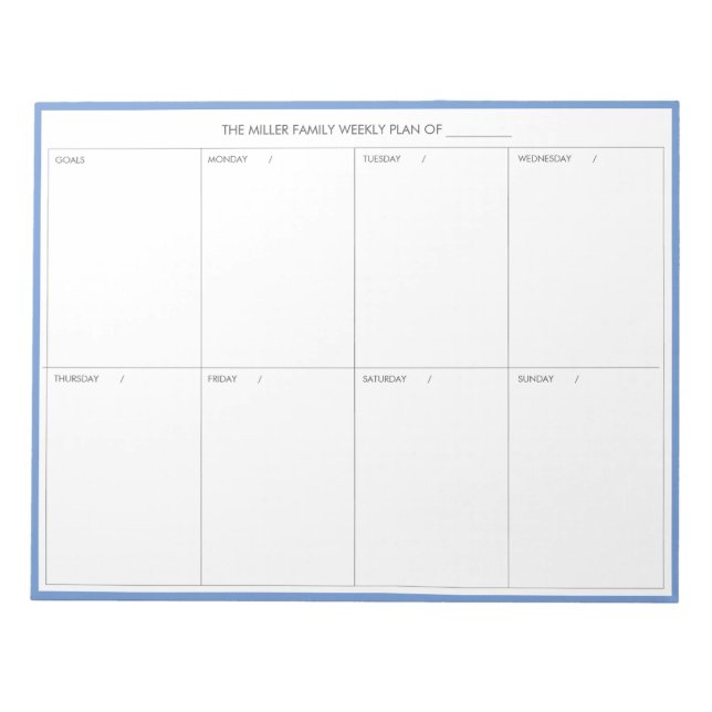 Minimalistic Modern Weekly Planner Notepad  |Blue (Front)