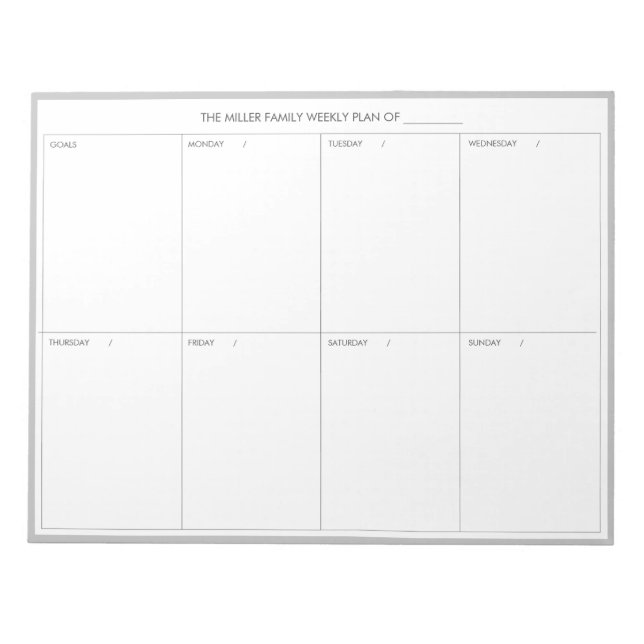 Minimalistic Modern Weekly Planner Notepad  | Grey (Front)